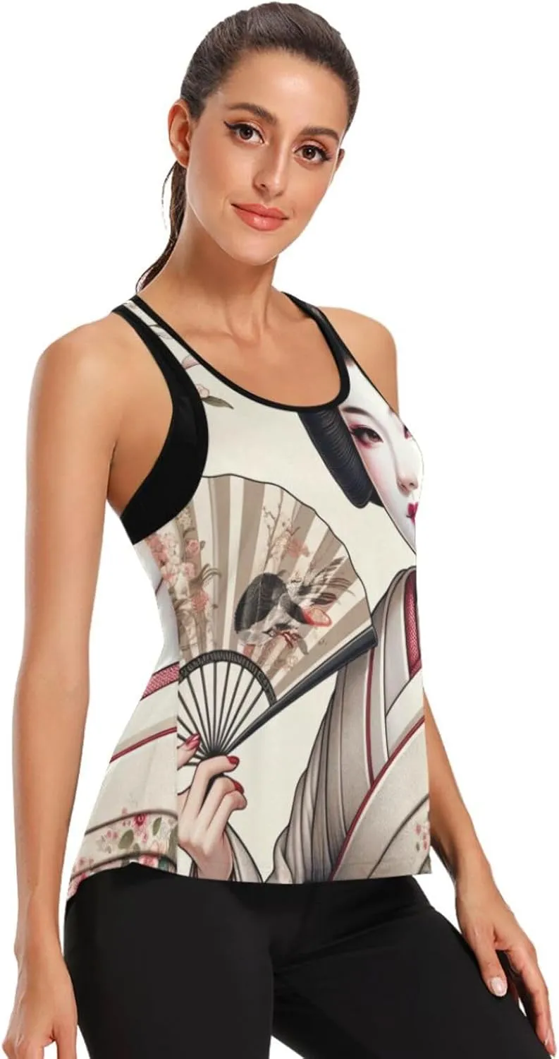 Women's Workout Tank Top Japanese-Geisha Sleeveless Sport Gym Top Athletic Yoga Tank Top