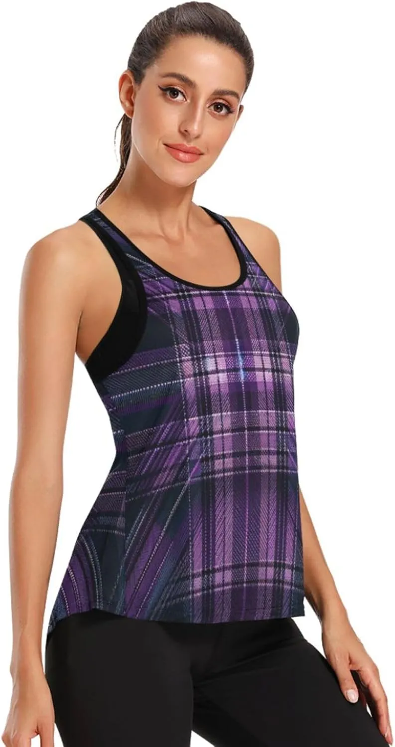 Women's Workout Tank Top Purple-Tartan Sleeveless Sport Gym Top Athletic Yoga Tank Top