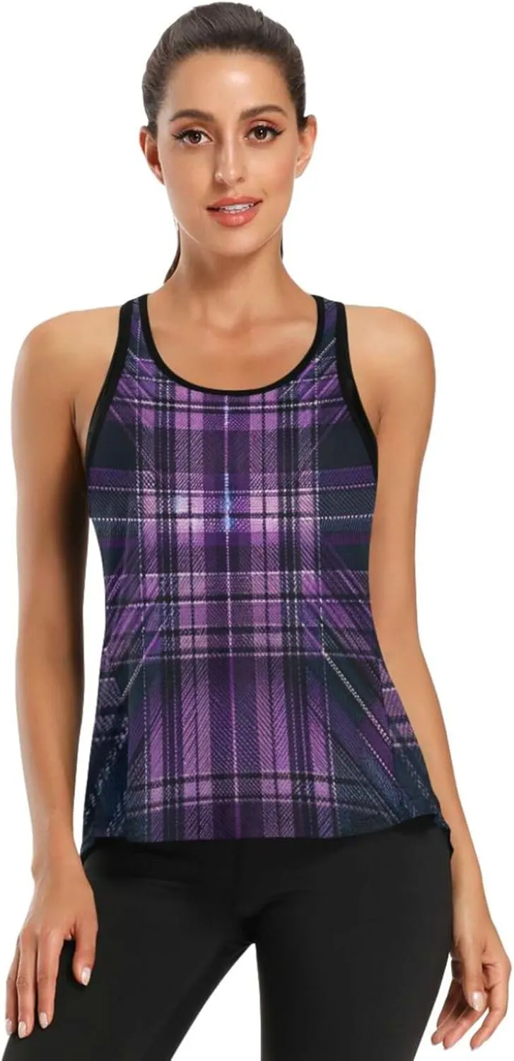 Women's Workout Tank Top Purple-Tartan Sleeveless Sport Gym Top Athletic Yoga Tank Top