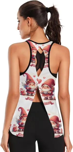 Women's Workout Tank Top Valentine-Gnomes-Cupids Sleeveless Sport Gym Top Athletic Yoga Tank Top