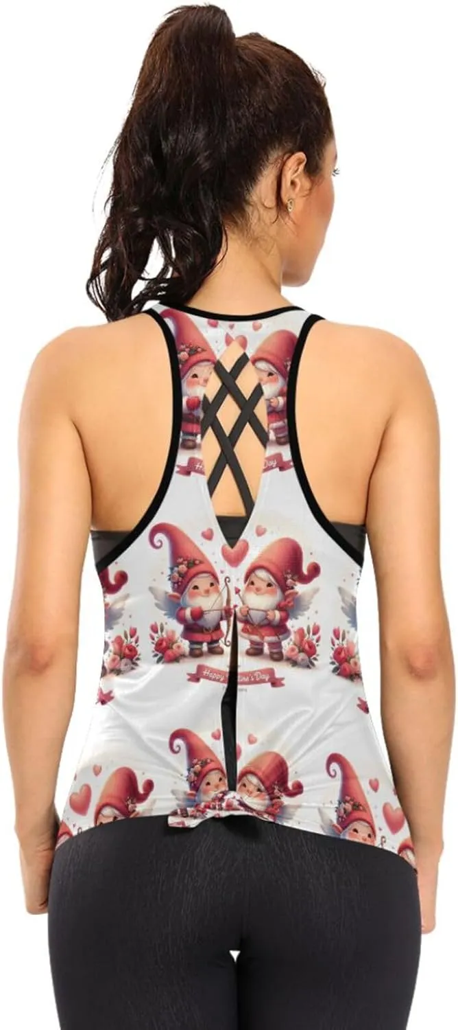 Women's Workout Tank Top Valentine-Gnomes-Cupids Sleeveless Sport Gym Top Athletic Yoga Tank Top
