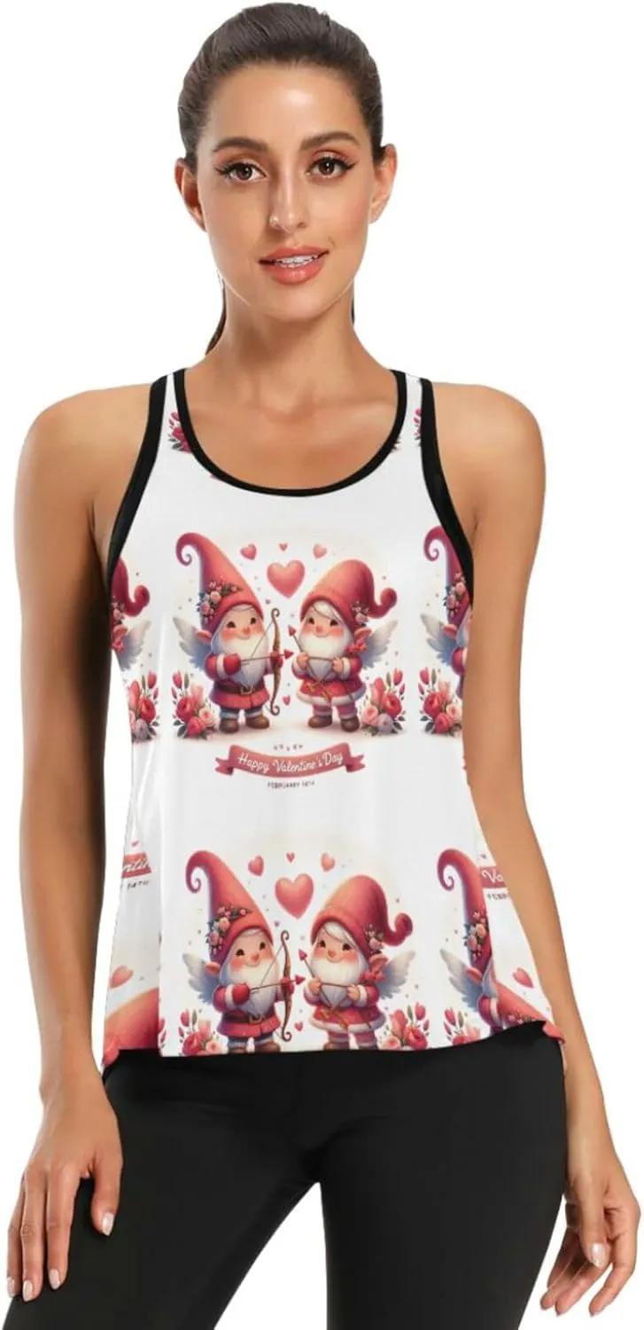 Women's Workout Tank Top Valentine-Gnomes-Cupids Sleeveless Sport Gym Top Athletic Yoga Tank Top