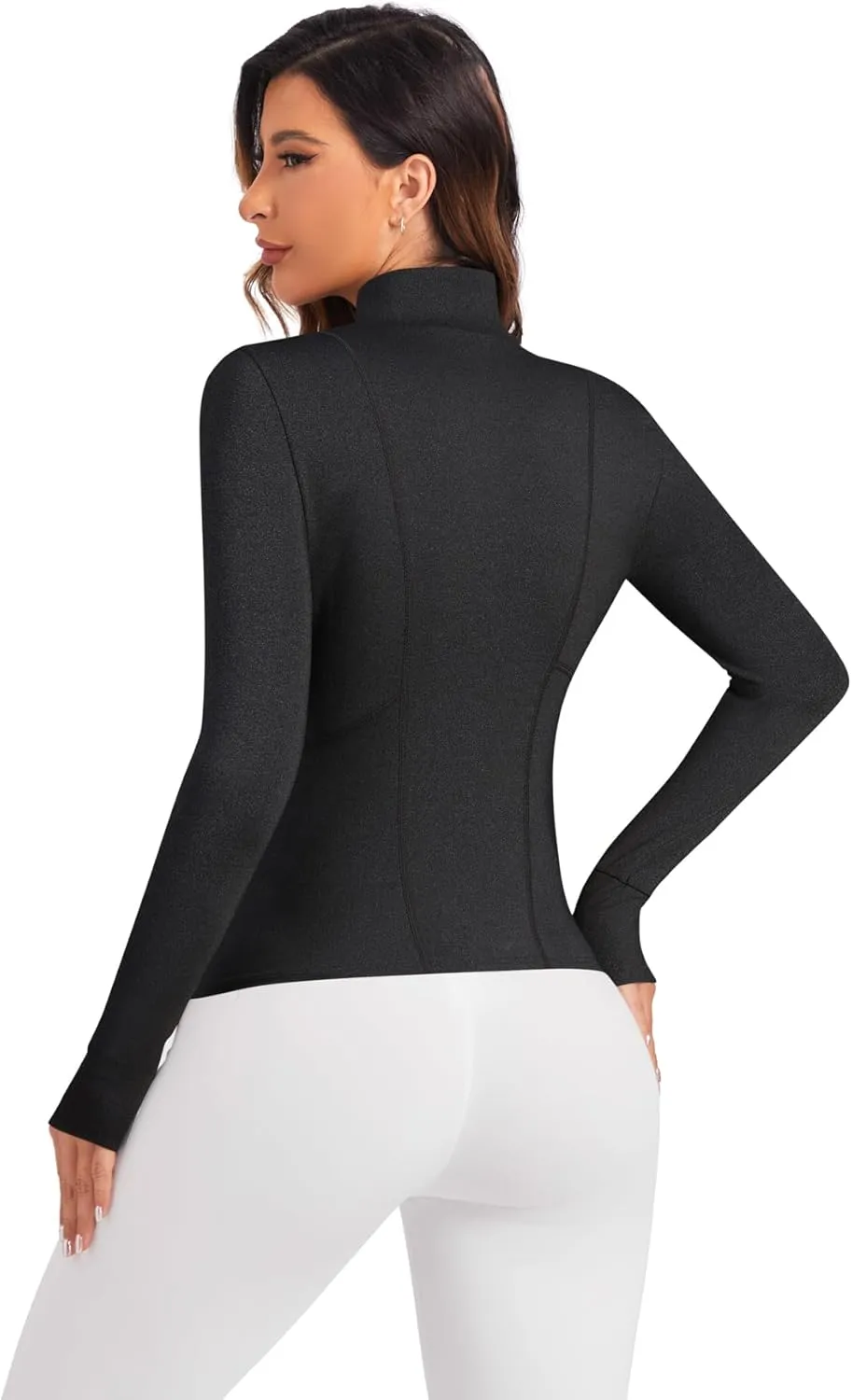 Women's Workout Zip Up Jacket, Cropped Running Athletic Jackets Slim Fit Gym Tops with Thumb Holes