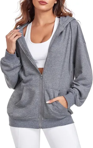 Womens Zip Up Hoodies Casual Long Sleeve Oversized Sweatshirts Y2K Fall Fashion Jackets with Pockets