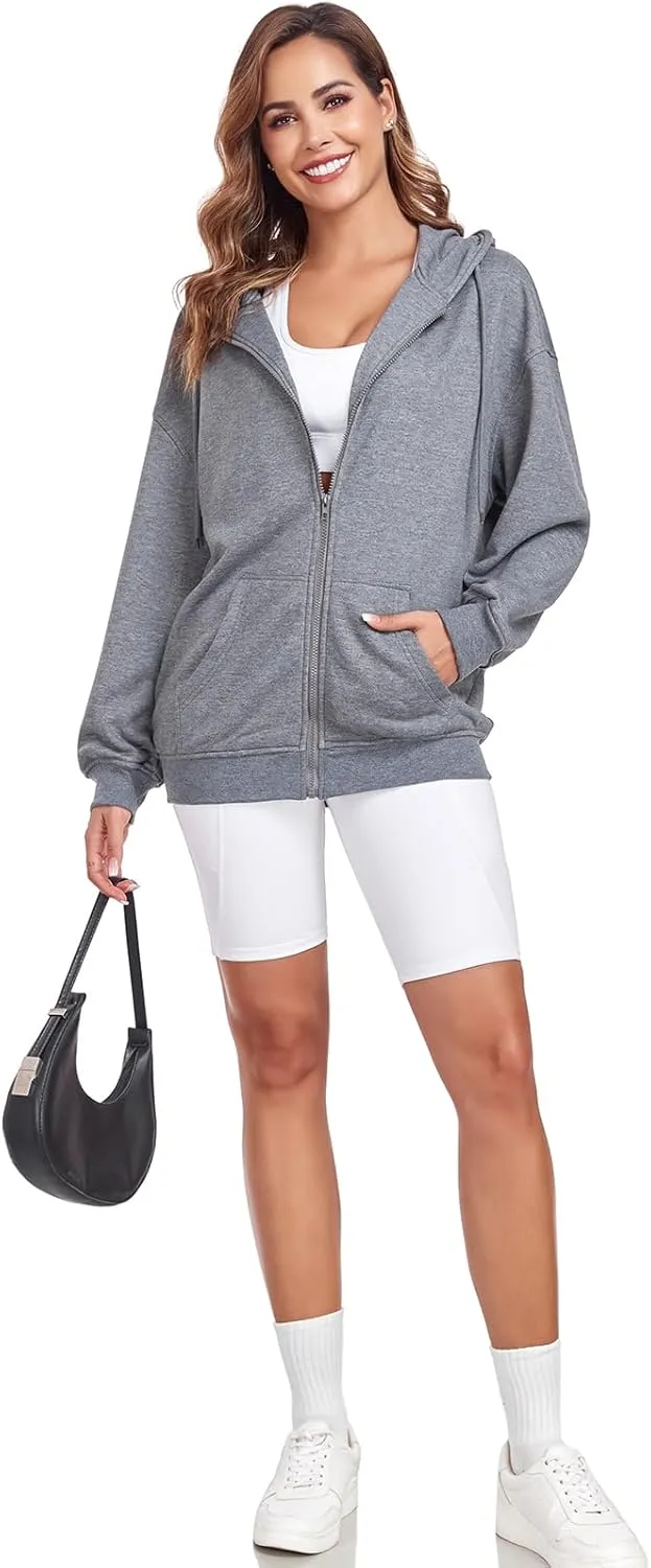 Womens Zip Up Hoodies Casual Long Sleeve Oversized Sweatshirts Y2K Fall Fashion Jackets with Pockets