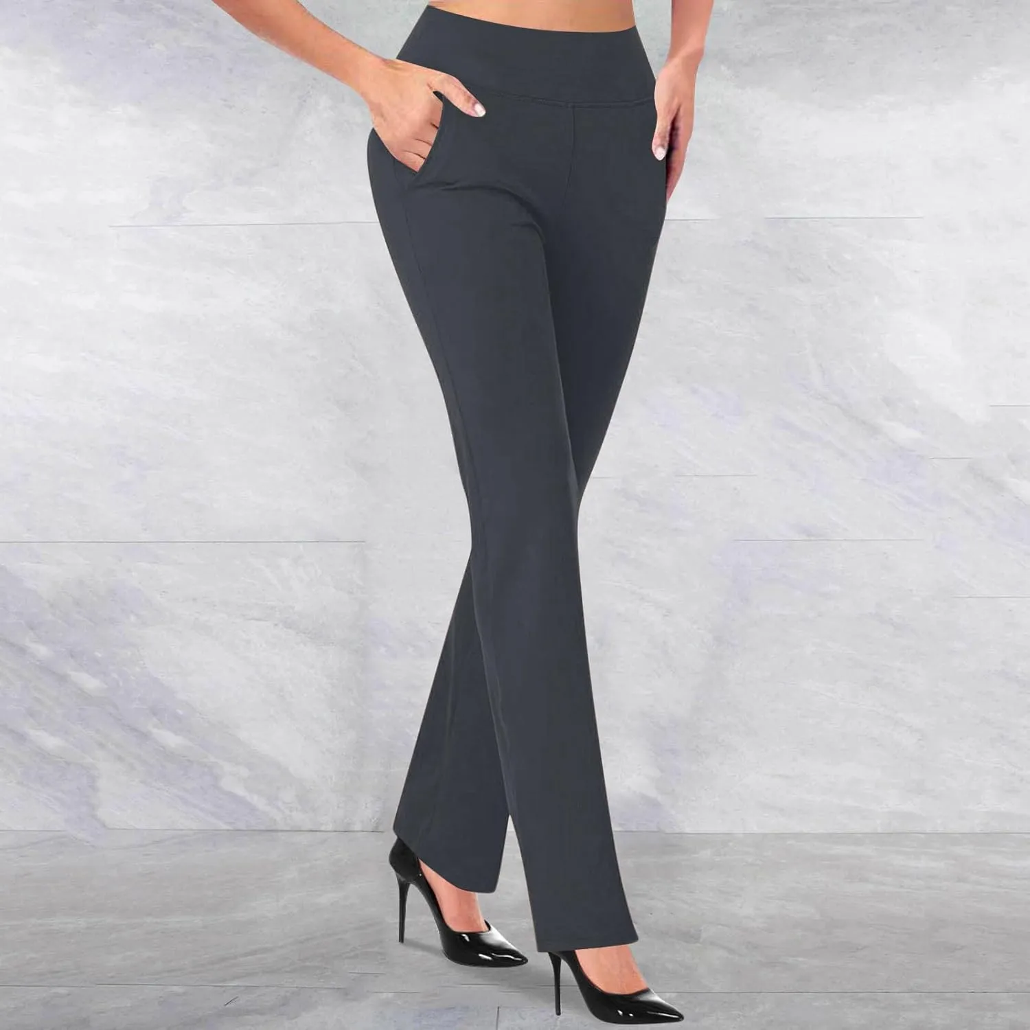 Work Pants Women Stretch Business Casual Wide Leg Dress Pants High Waist Bell Bottoms Trousers Pull on Office Slacks