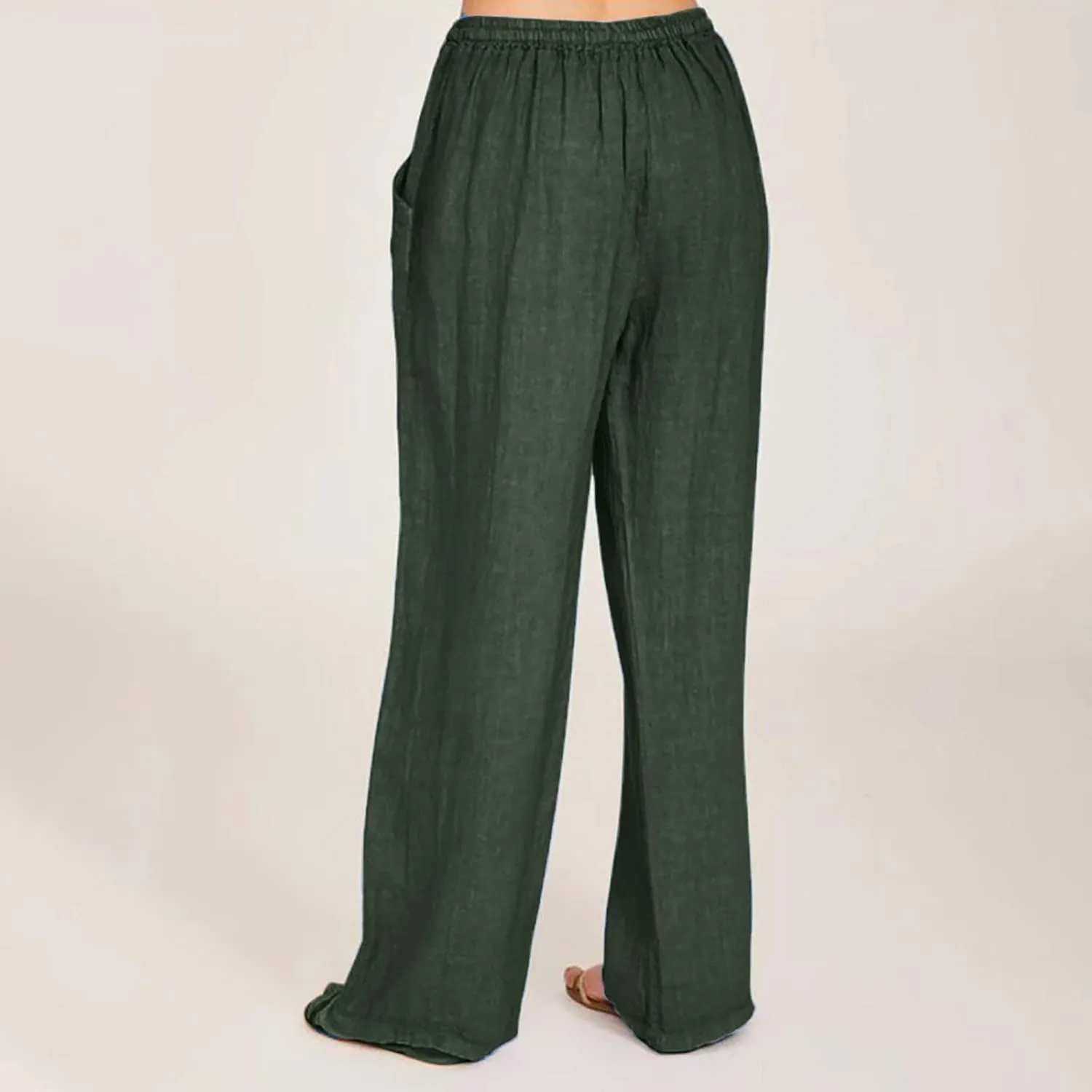 Xiaojmake Women's Summer Cotton Linen Pants Wide Leg Casual Drawstring High Waist Palazzo Pants Loose Trousers with Pocket