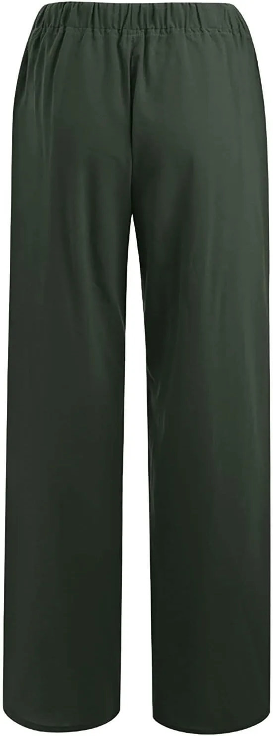 Xiaojmake Women's Summer Cotton Linen Pants Wide Leg Casual Drawstring High Waist Palazzo Pants Loose Trousers with Pocket