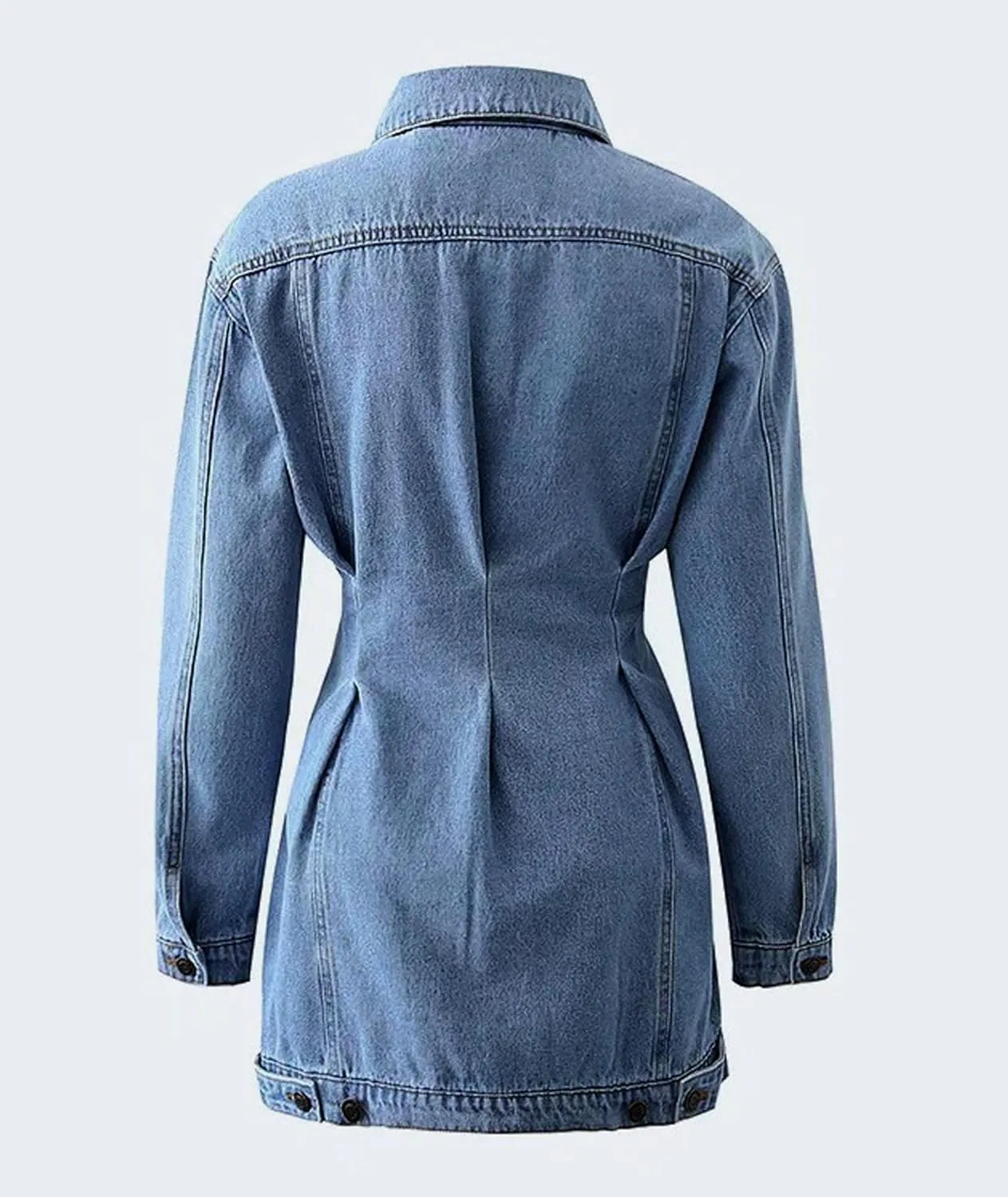 xxxiticat Women's Button Down Denim Jacket Dress Long Sleeve Slim Fit Turn Down Collar Mini Jeans Shirt Coat Outerwear