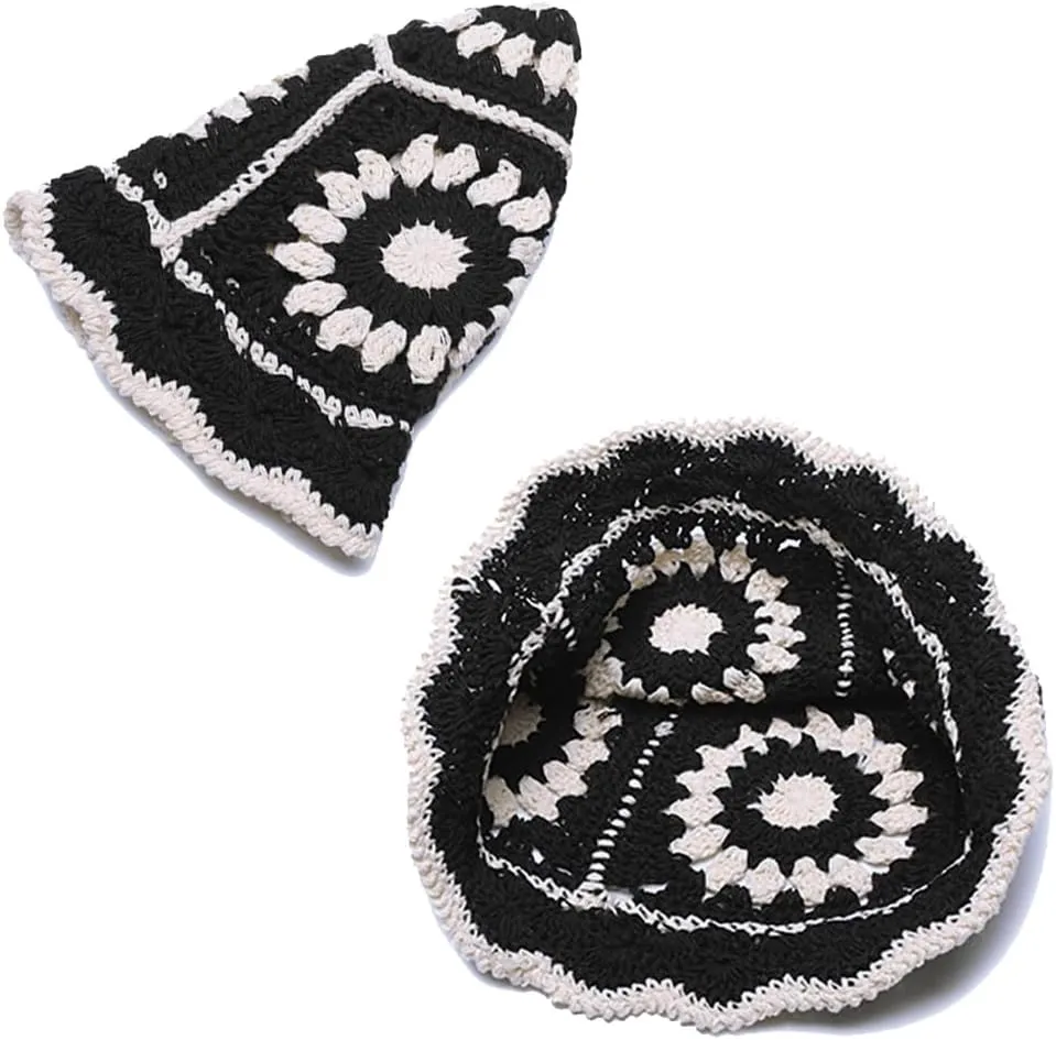 XYIYI Women Crochet Bucket Hat Knit Handmade Foldable Beach Hat Cute Hand Woven Fishing Hat