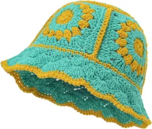 XYIYI Women Crochet Bucket Hat Knit Handmade Foldable Beach Hat Cute Hand Woven Fishing Hat