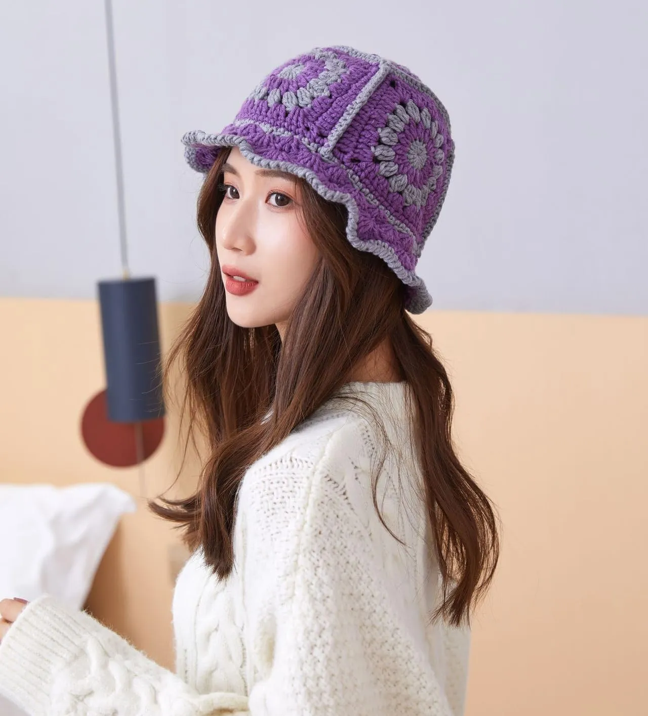 XYIYI Women Crochet Bucket Hat Knit Handmade Foldable Beach Hat Cute Hand Woven Fishing Hat