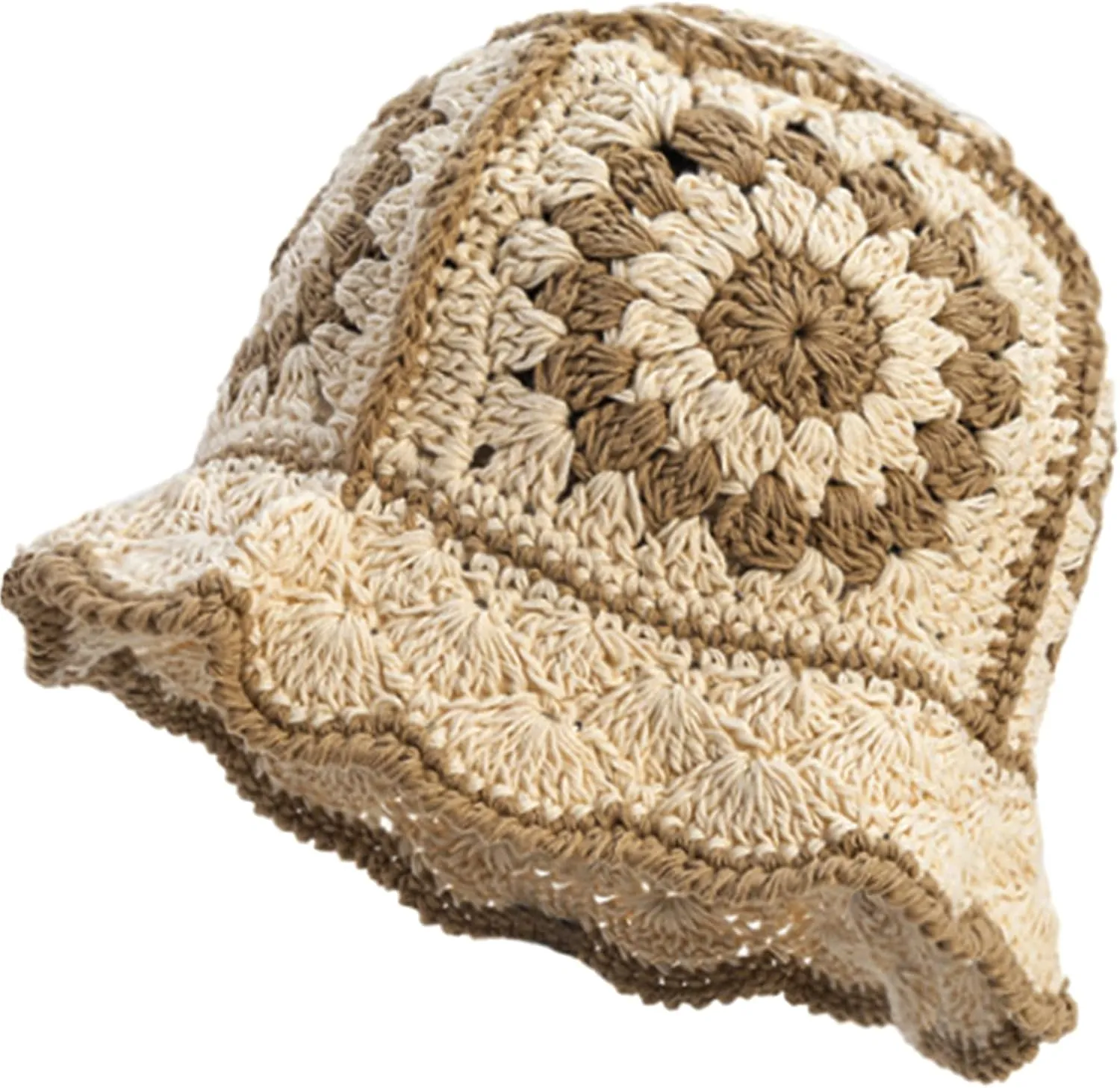 XYIYI Women Crochet Bucket Hat Knit Handmade Foldable Beach Hat Cute Hand Woven Fishing Hat