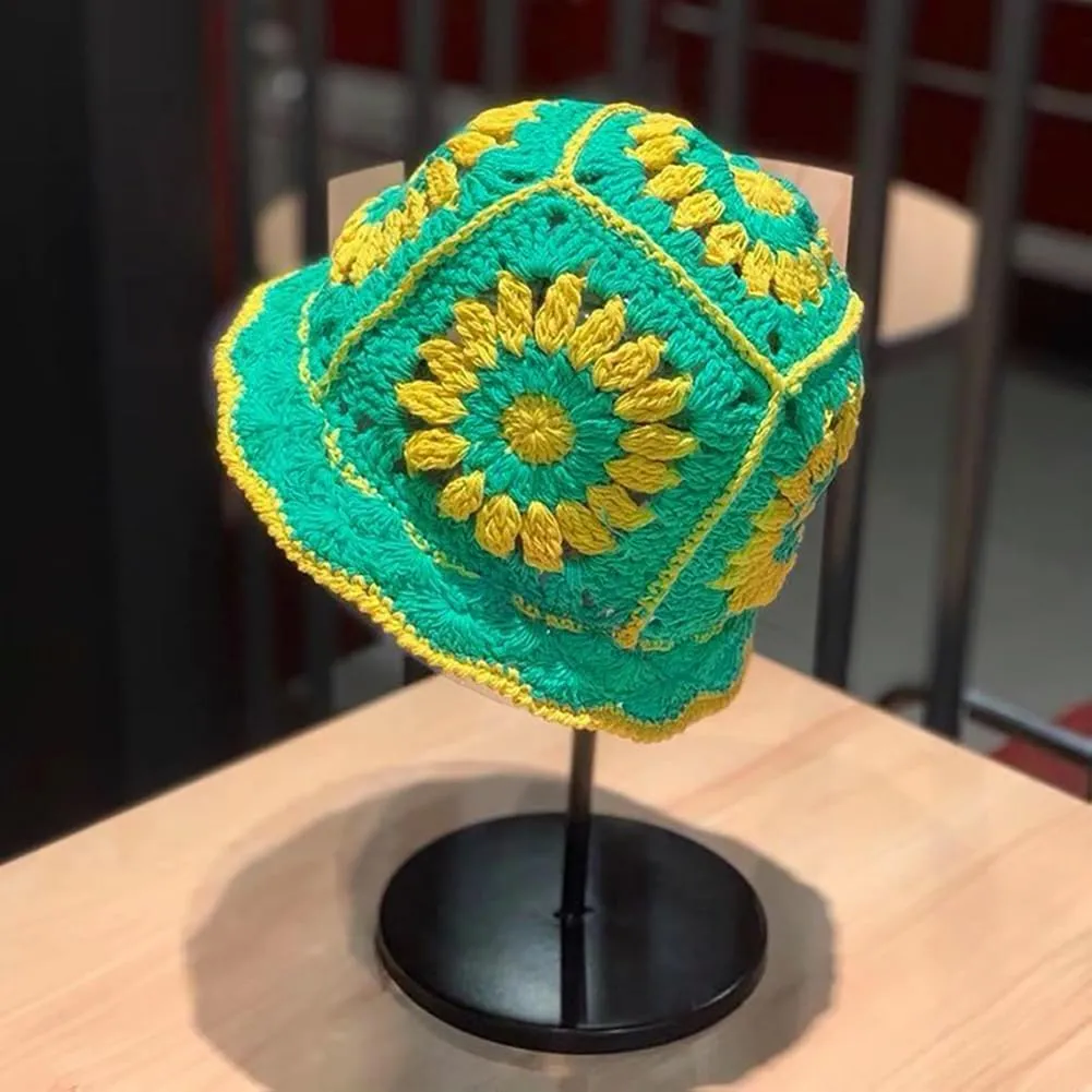 XYIYI Women Crochet Bucket Hat Knit Handmade Foldable Beach Hat Cute Hand Woven Fishing Hat