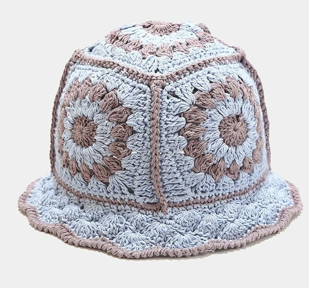 XYIYI Women Crochet Bucket Hat Knit Handmade Foldable Beach Hat Cute Hand Woven Fishing Hat