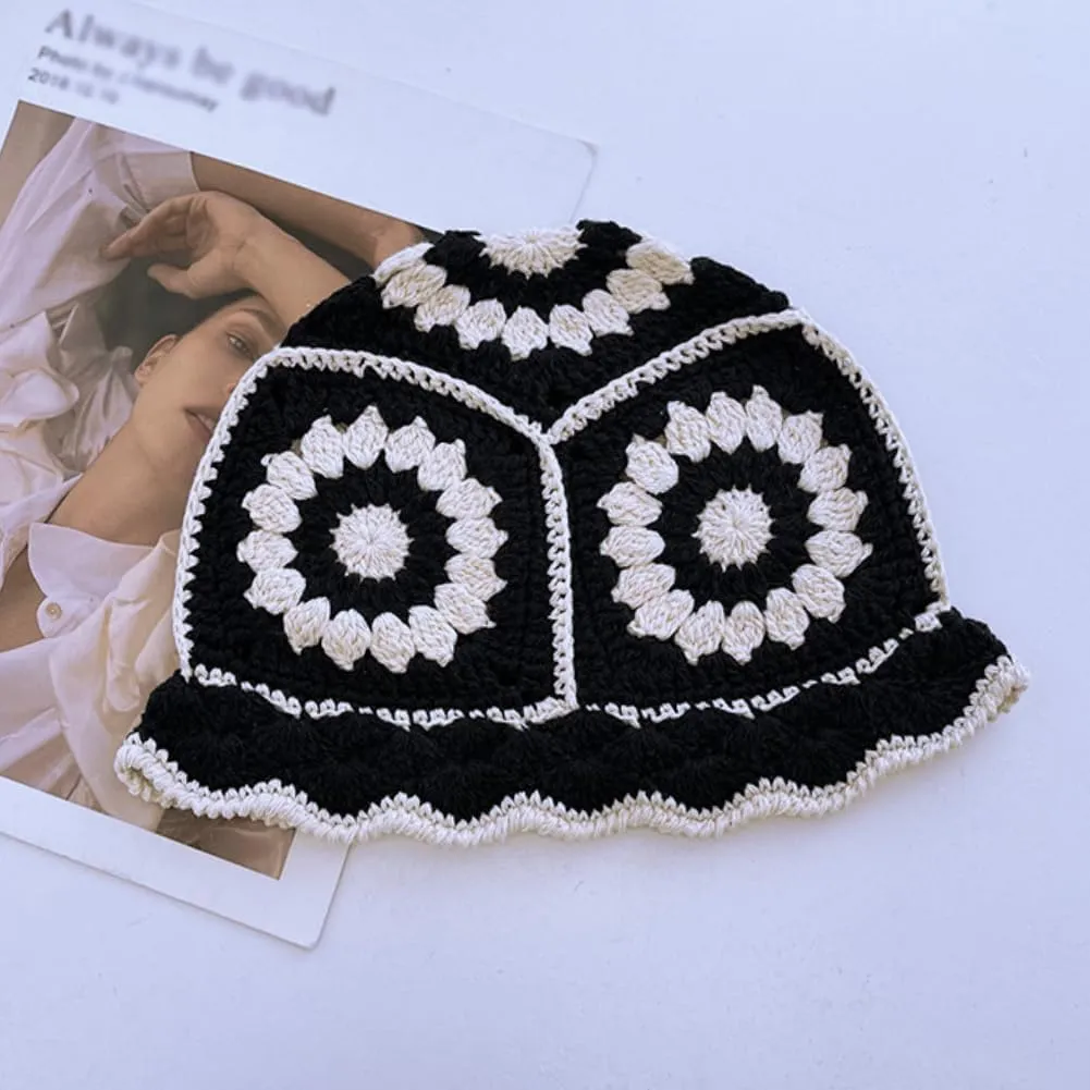 XYIYI Women Crochet Bucket Hat Knit Handmade Foldable Beach Hat Cute Hand Woven Fishing Hat