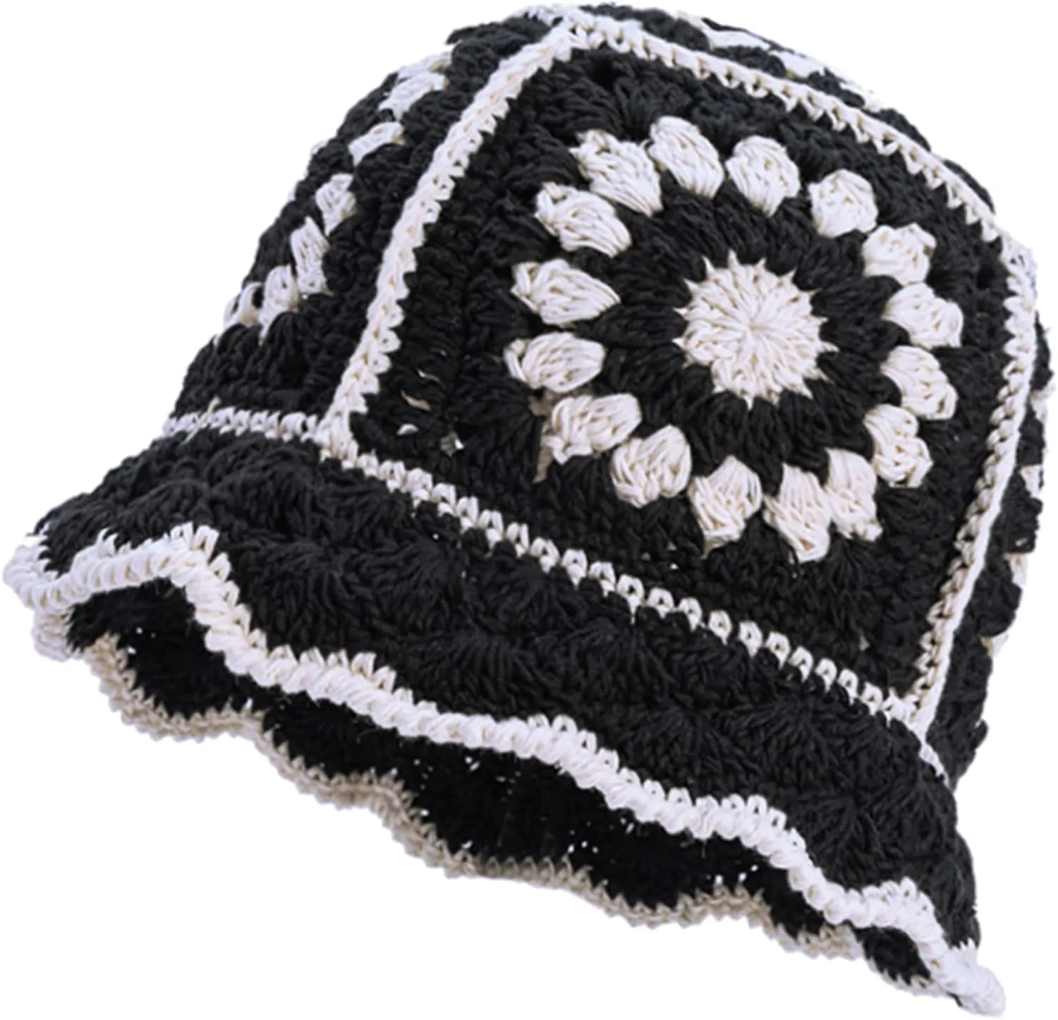 XYIYI Women Crochet Bucket Hat Knit Handmade Foldable Beach Hat Cute Hand Woven Fishing Hat