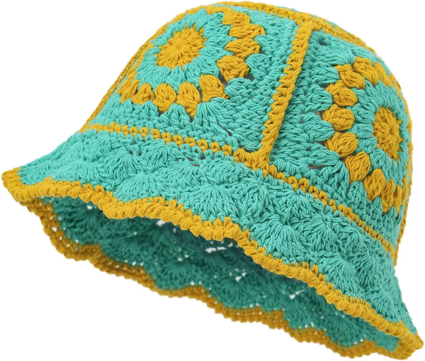 XYIYI Women Crochet Bucket Hat Knit Handmade Foldable Beach Hat Cute Hand Woven Fishing Hat