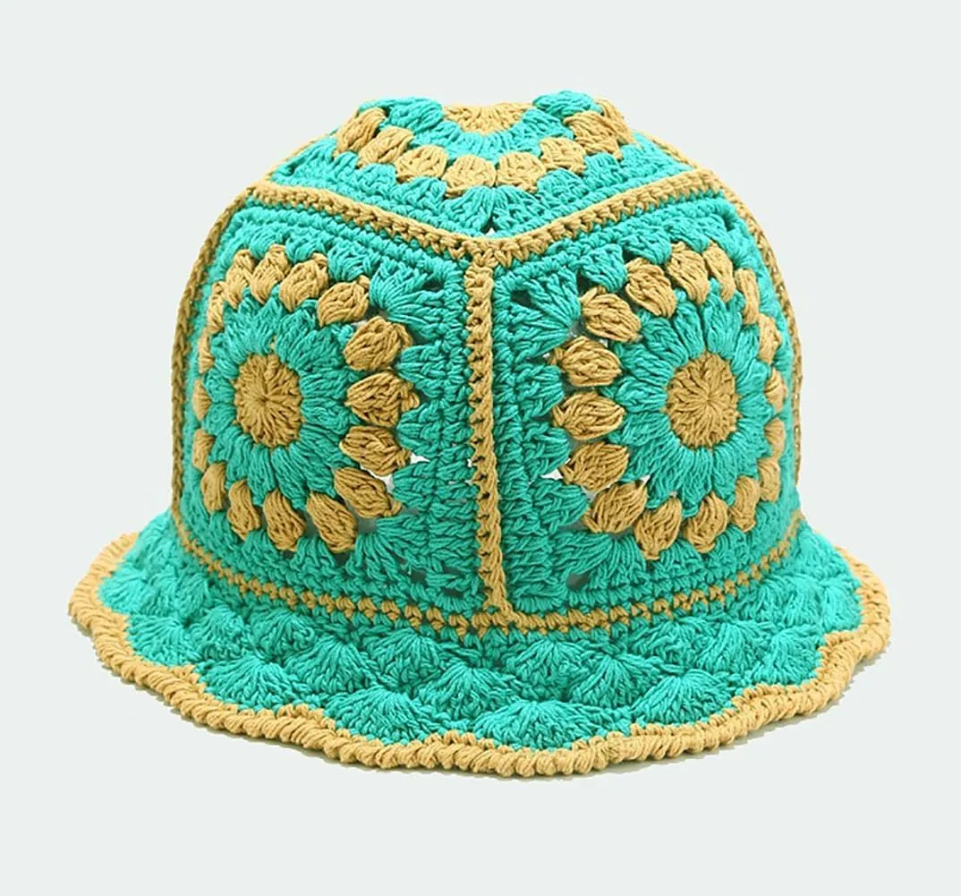 XYIYI Women Crochet Bucket Hat Knit Handmade Foldable Beach Hat Cute Hand Woven Fishing Hat