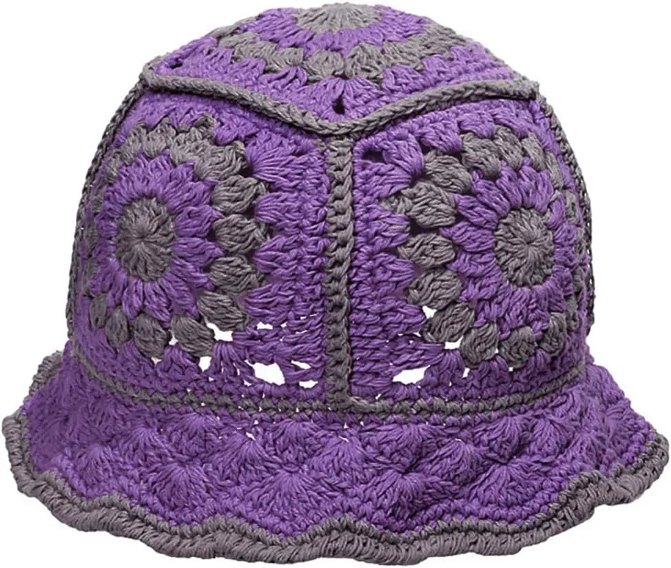 XYIYI Women Crochet Bucket Hat Knit Handmade Foldable Beach Hat Cute Hand Woven Fishing Hat