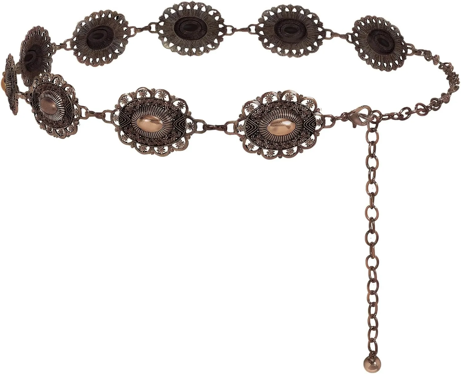XZQTIVE Women Boho Chain Belts For Dresses Jeans Western Cowgirl Waist Links Belt Adjustable Metal Concho Belt
