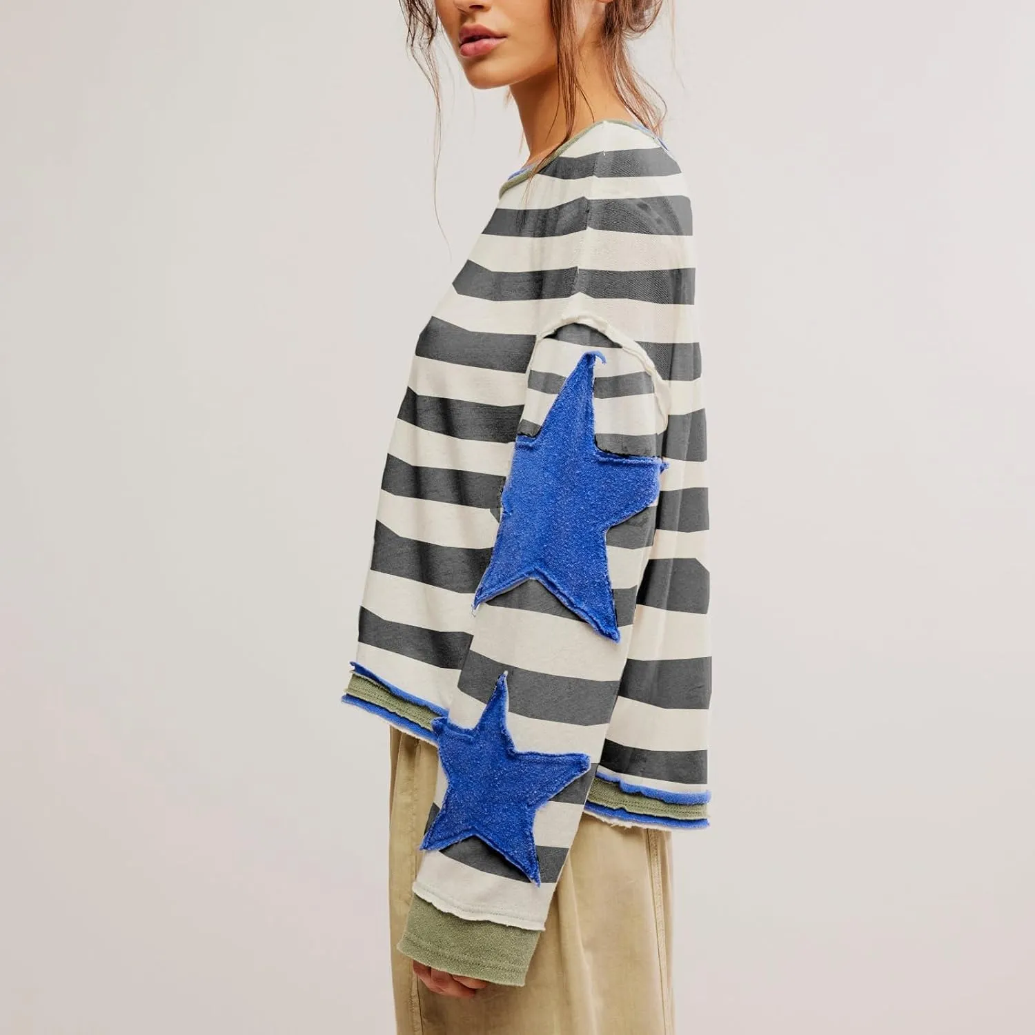 Y2k Oversized Sweatshirt for Women Crewneck Graphic Sweatshirts Long Sleeve Drop Shoulder Preppy Shirts Pullover Tops