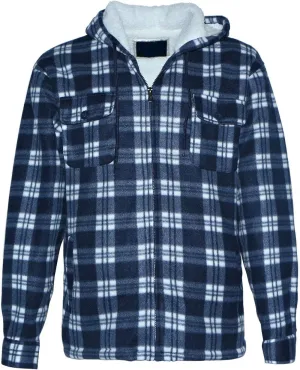 Yasumond Men's Hoodies Flannel Full Zip Sherpa Lined Heavy Fleece Plaid Warm Hooded Jackets,S-5XL