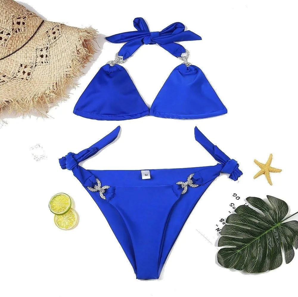 YAUASOPA Women 2PCS Shiny Diamond Bikini Set Tankini Sexy Bra Swimsuit Praty Bathing Suit
