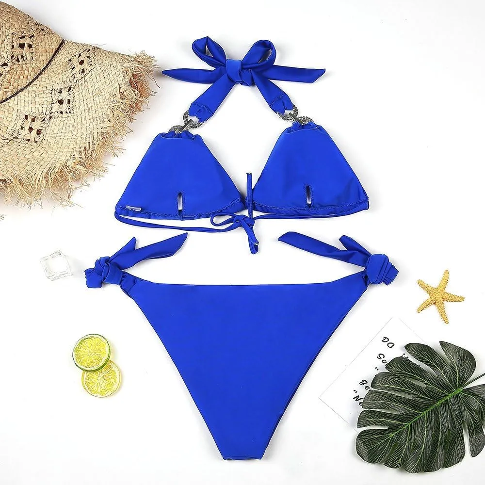 YAUASOPA Women 2PCS Shiny Diamond Bikini Set Tankini Sexy Bra Swimsuit Praty Bathing Suit