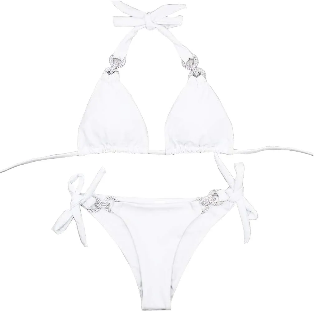 YAUASOPA Women 2PCS Shiny Diamond Bikini Set Tankini Sexy Bra Swimsuit Praty Bathing Suit