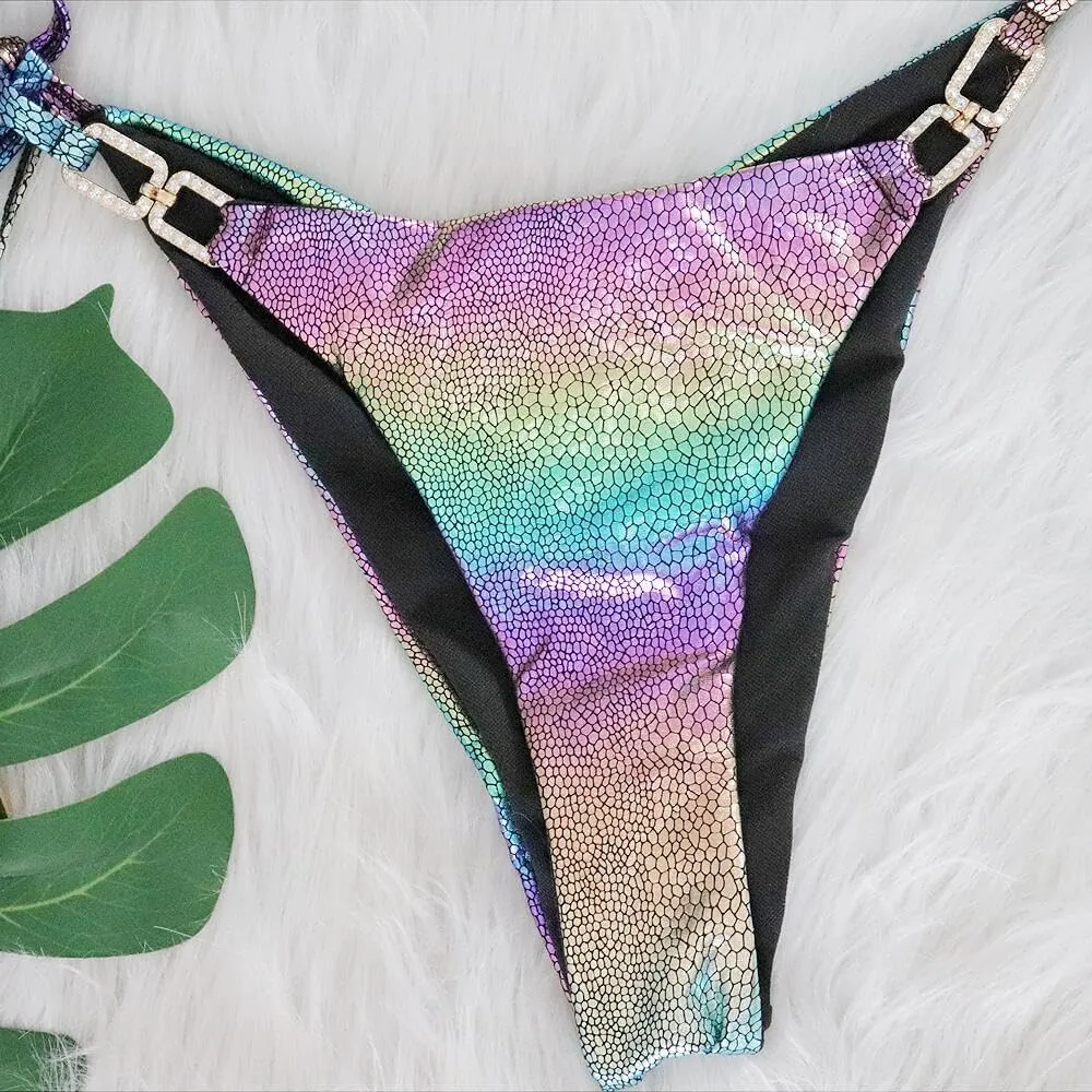 YAUASOPA Women 2PCS Shiny Diamond Bikini Set Tankini Sexy Bra Swimsuit Praty Bathing Suit
