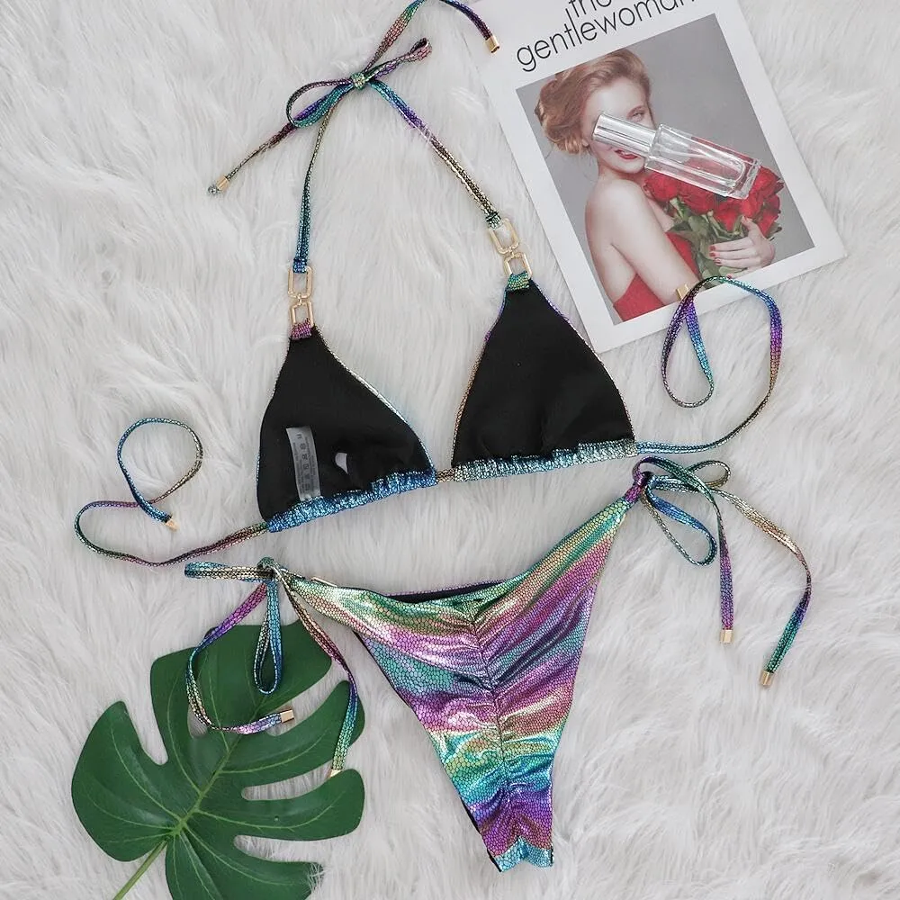 YAUASOPA Women 2PCS Shiny Diamond Bikini Set Tankini Sexy Bra Swimsuit Praty Bathing Suit