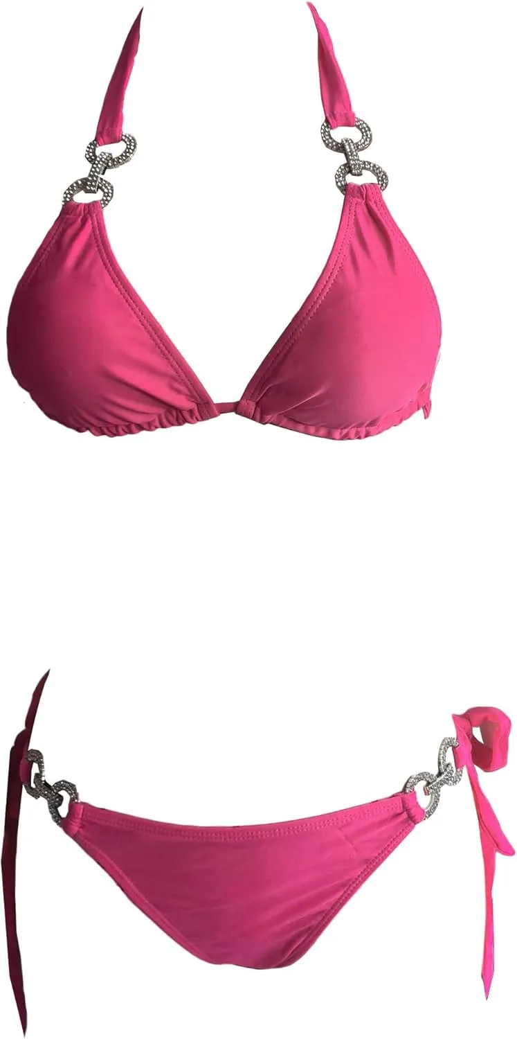 YAUASOPA Women 2PCS Shiny Diamond Bikini Set Tankini Sexy Bra Swimsuit Praty Bathing Suit