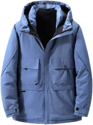 YIOLEAMP Men Autumn Winter Large Size Jacket Hooded Solid Thicken Parka Cotton Padded Warm Outerwear Casual Coat