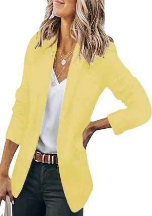 YMING Womens Casual Lapel Long Sleeve Blazer Open Front Work Jackets Button Solid Color Office Cardigan with Pockets