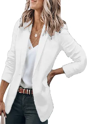 YMING Womens Casual Lapel Long Sleeve Blazer Open Front Work Jackets Button Solid Color Office Cardigan with Pockets