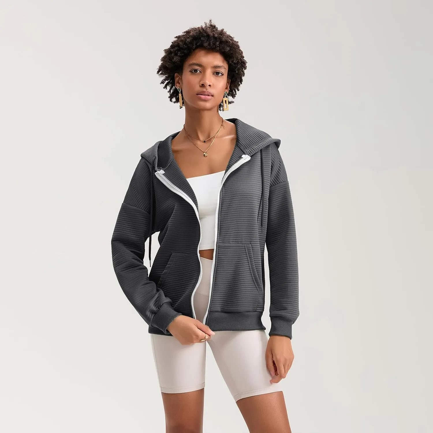 Yuemengxuan Womens Zip Up Hoodies Long Sleeve Oversized Sweatshirts Casual Jackets Sweater Spring Outfits 2025 Fashion