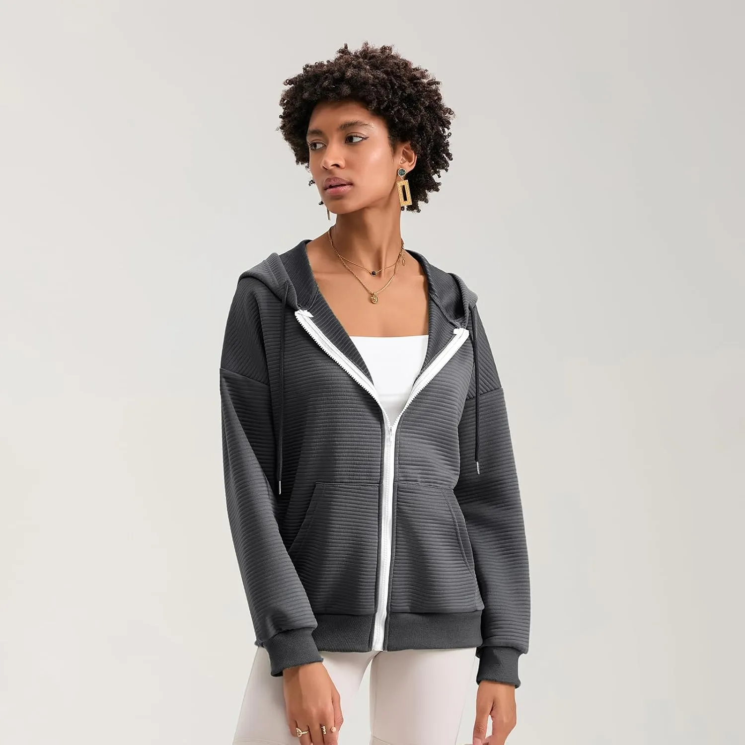 Yuemengxuan Womens Zip Up Hoodies Long Sleeve Oversized Sweatshirts Casual Jackets Sweater Spring Outfits 2025 Fashion