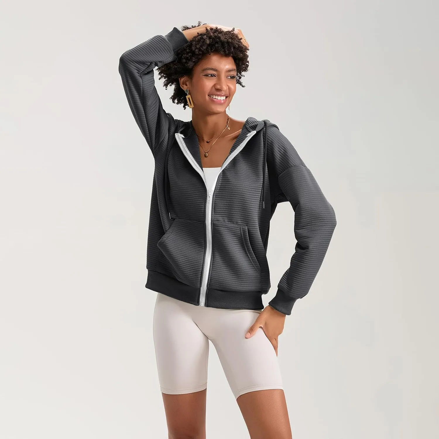 Yuemengxuan Womens Zip Up Hoodies Long Sleeve Oversized Sweatshirts Casual Jackets Sweater Spring Outfits 2025 Fashion