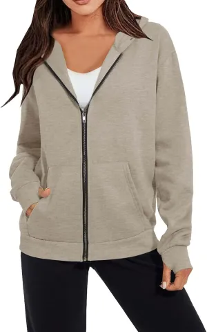 YZHM Zip Up Hoodies for Women with Pockets Lightweight Thumb Hole Sweatshirts Long Sleeve Trendy Pullover Casual Fall Jacket