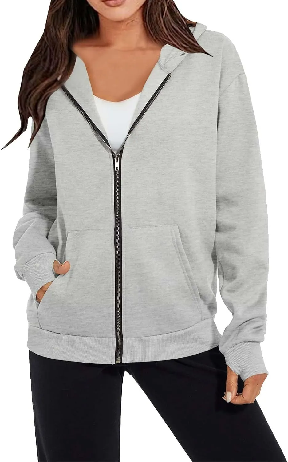YZHM Zip Up Hoodies for Women with Pockets Lightweight Thumb Hole Sweatshirts Long Sleeve Trendy Pullover Casual Fall Jacket