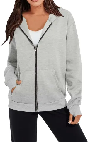 YZHM Zip Up Hoodies for Women with Pockets Lightweight Thumb Hole Sweatshirts Long Sleeve Trendy Pullover Casual Fall Jacket