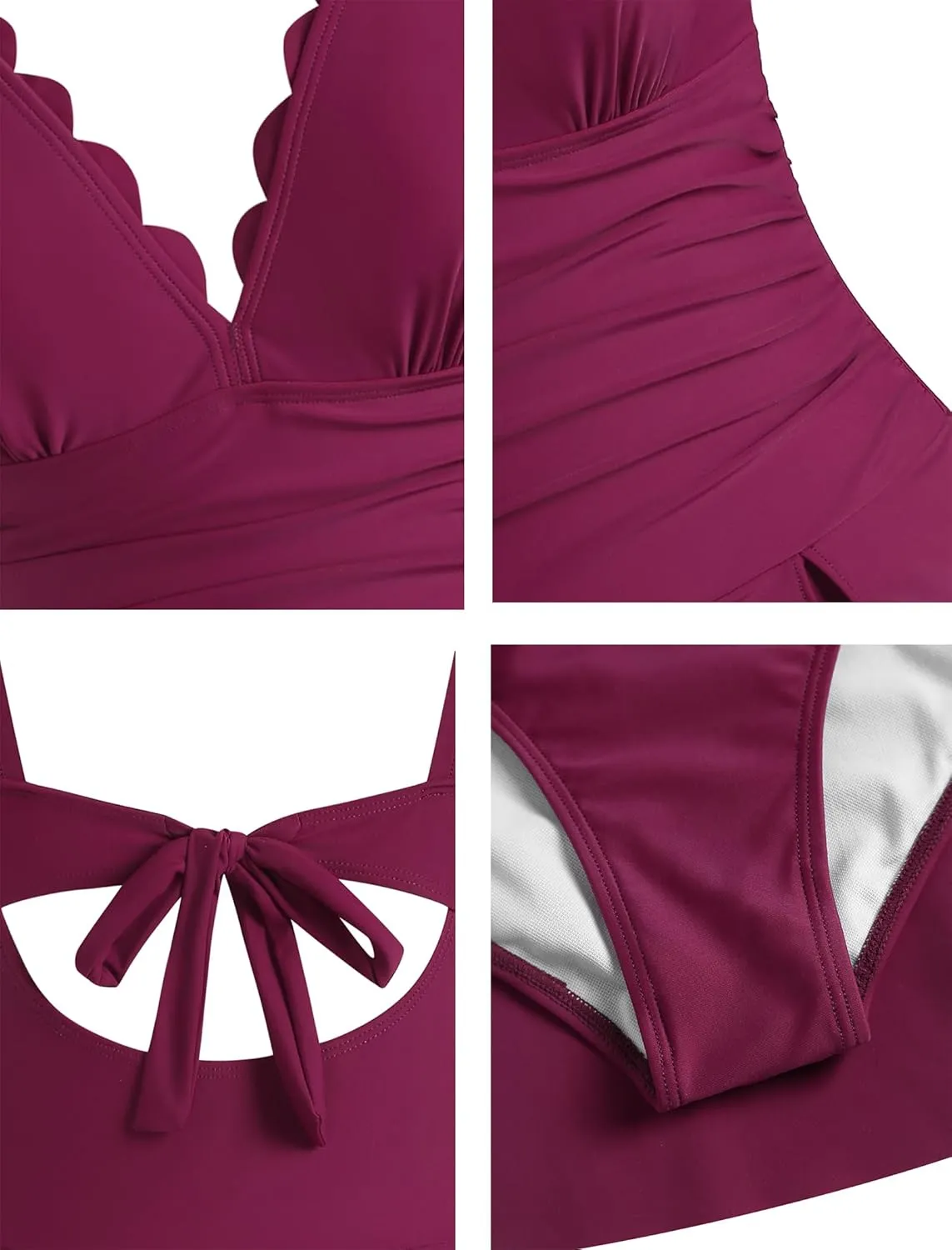 ZAFUL One Piece Swimsuit for Women Swim Dress Scallop Tummy Control Bathing Suit Tie Knot Swimdresses Skirt Modest Swimwear