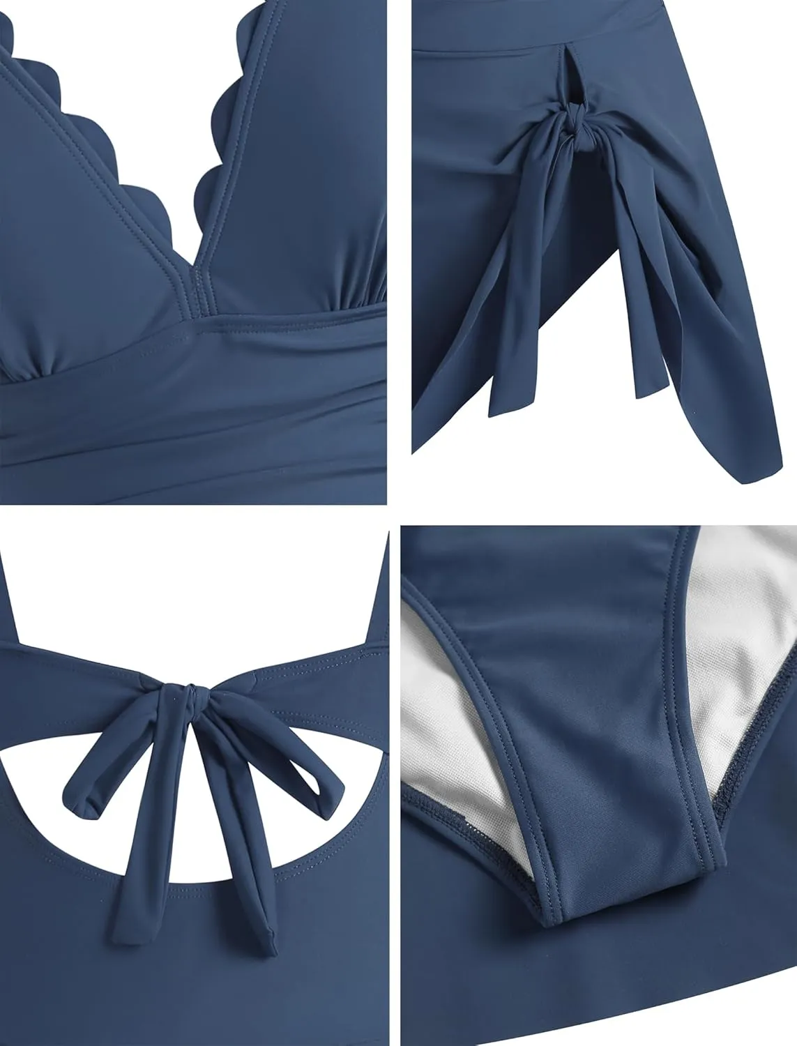 ZAFUL One Piece Swimsuit for Women Swim Dress Scallop Tummy Control Bathing Suit Tie Knot Swimdresses Skirt Modest Swimwear