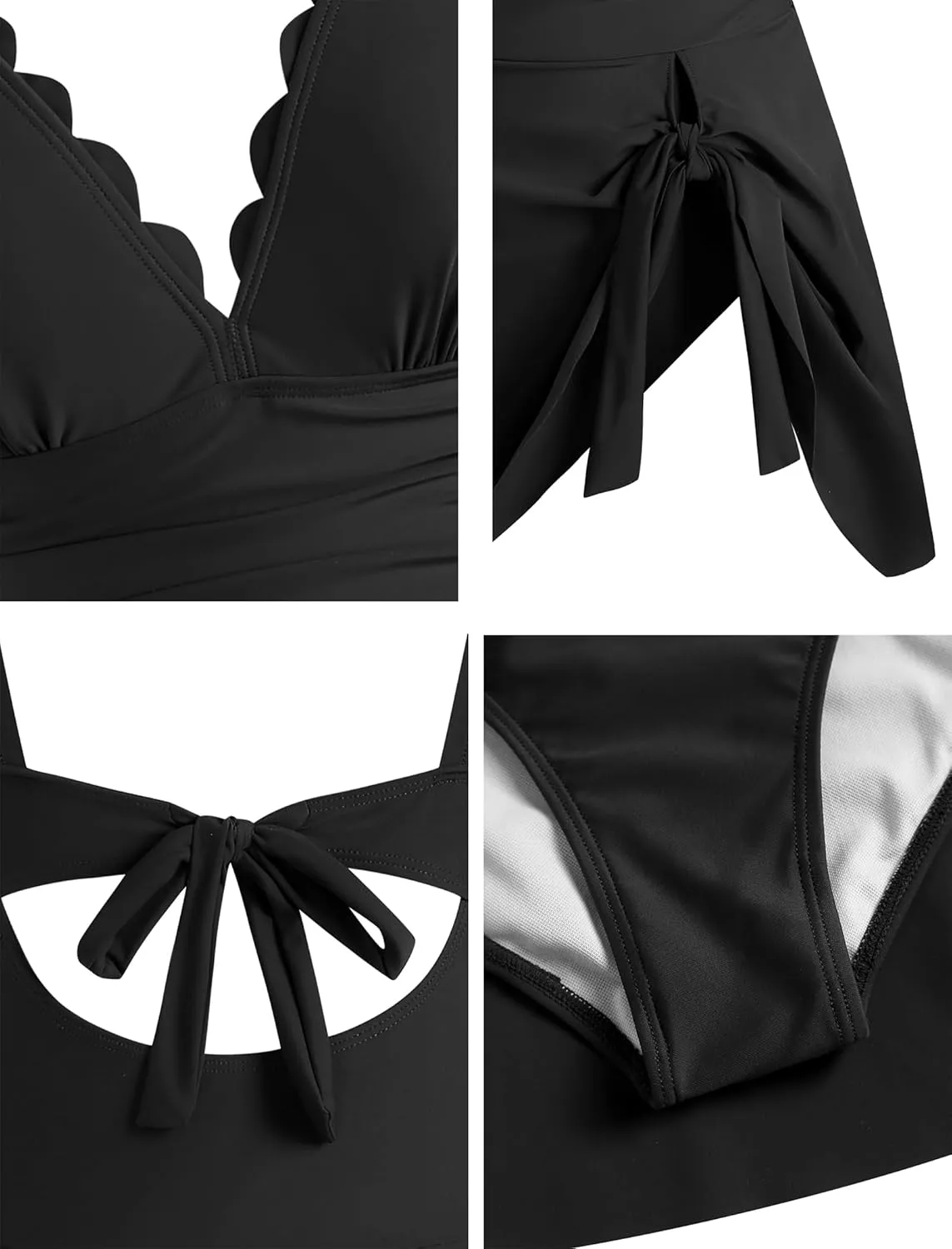 ZAFUL One Piece Swimsuit for Women Swim Dress Scallop Tummy Control Bathing Suit Tie Knot Swimdresses Skirt Modest Swimwear