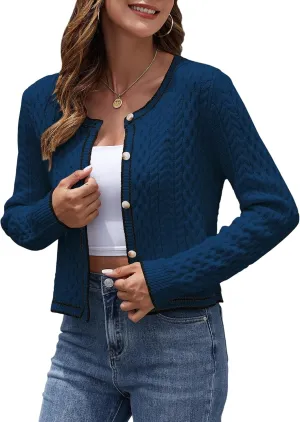 ZAFUL Womens Cable Knit Cropped Cardigan Sweater Button Down Long Sleeve Open Front 2024 Fall Trendy Jackets Outerwear