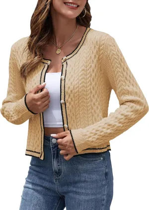 ZAFUL Womens Cable Knit Cropped Cardigan Sweater Button Down Long Sleeve Open Front 2024 Fall Trendy Jackets Outerwear