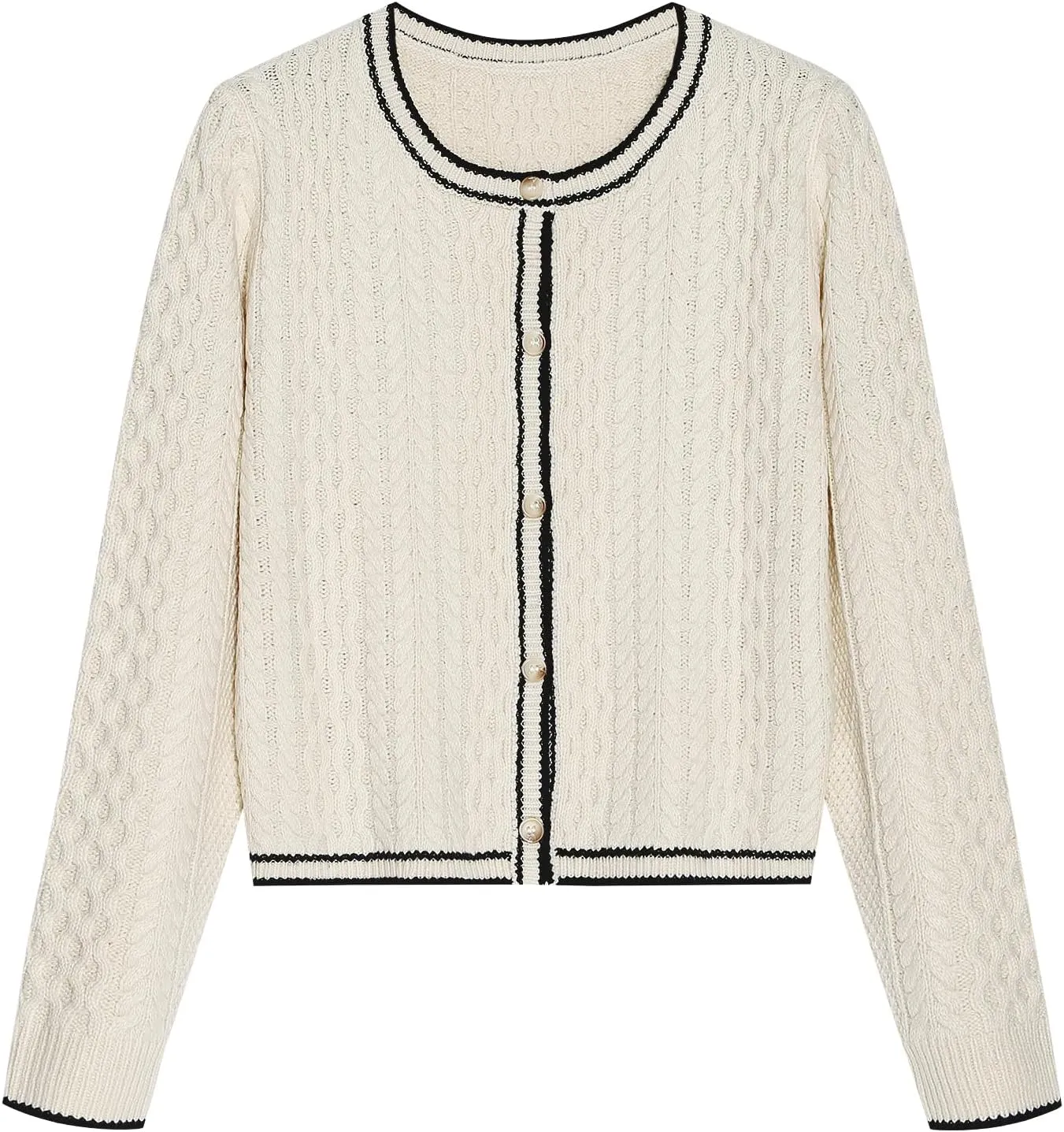 ZAFUL Womens Cable Knit Cropped Cardigan Sweater Button Down Long Sleeve Open Front 2024 Fall Trendy Jackets Outerwear