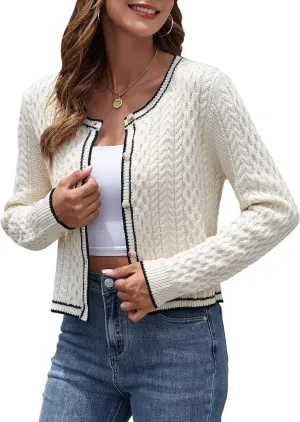 ZAFUL Womens Cable Knit Cropped Cardigan Sweater Button Down Long Sleeve Open Front 2024 Fall Trendy Jackets Outerwear