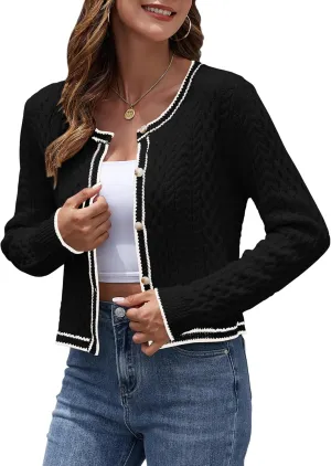 ZAFUL Womens Cable Knit Cropped Cardigan Sweater Button Down Long Sleeve Open Front 2024 Fall Trendy Jackets Outerwear